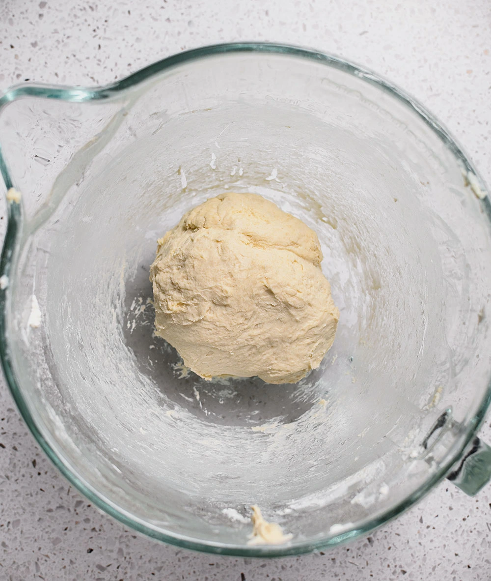 Greek Yogurt Chai Cinnamon Roll dough mixed and kneaded into a ball.